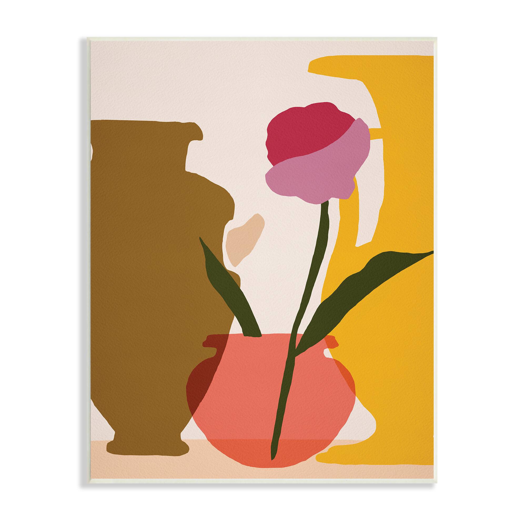 Stupell Industries Abstract Pink Floral Bloom Antique Pottery Shapes Wall Plaque